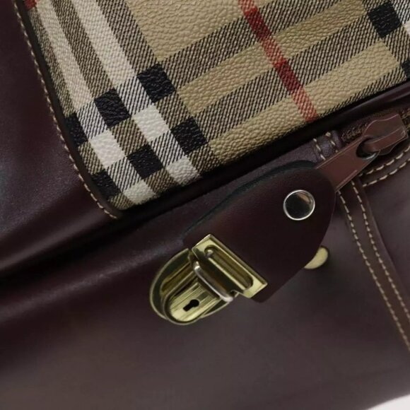 Burberrys Nova Check Boston Bag PVC Leather Beige Auth - Picture 10 of 16